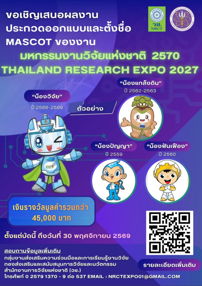 ประกวดออกแบบและตั้งชื่อ MASCOT ของงานมหกรรมงานวิจัยแห่งชาติ 2570